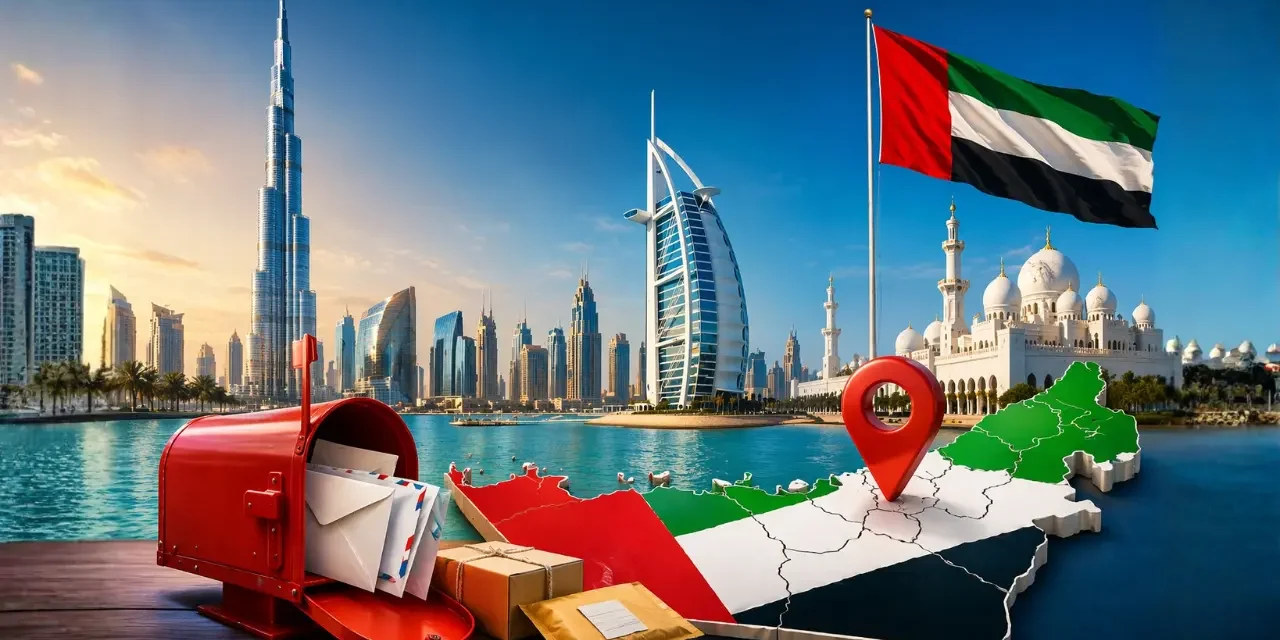 uae-postal-code example with UAE PO Box address and form entry