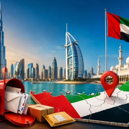 uae-postal-code example with UAE PO Box address and form entry