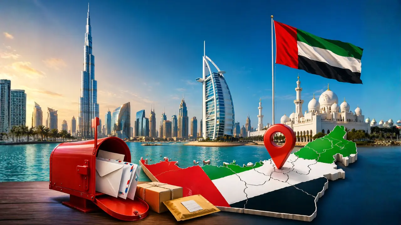 uae-postal-code example with UAE PO Box address and form entry